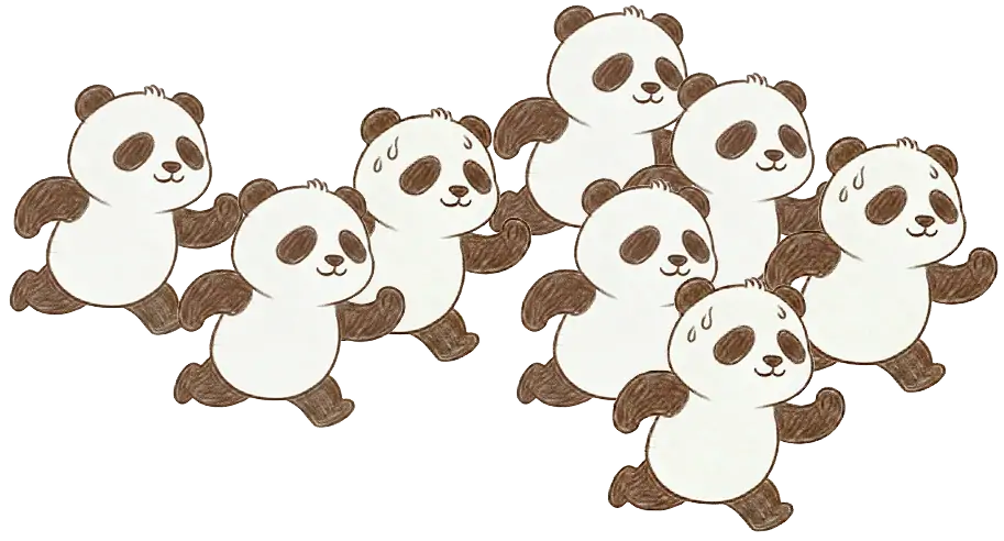 パンダの大群が走るイラスト