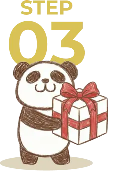 STEP 03 パンダがギフトボックスを持つイラスト
