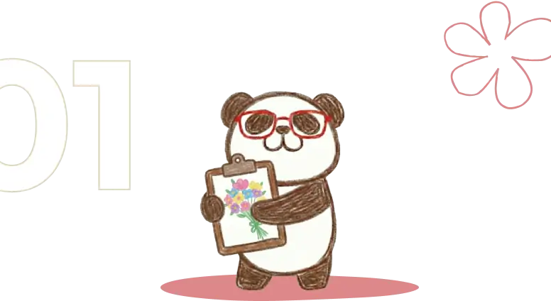花束をデザインするパンダのイラスト