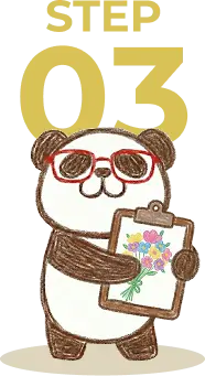 花束をデザインするパンダのイラスト