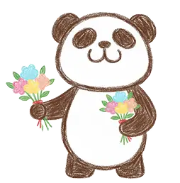 花束をデザインするパンダののイラスト
